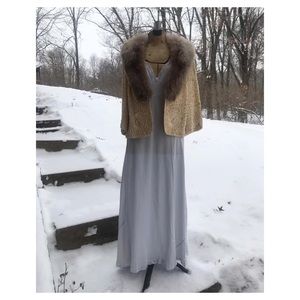1940s Icy Blue Lace Trim Rayon Satin Nightgown